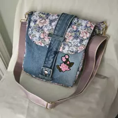 Embroidery Jeans Crossbody Bag Handmade Denim Messenger Purse One Of The Kind 