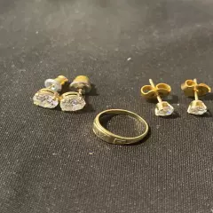 stud earringsset and Baby Ring initials “LM”. All Test 14kt Gold. Stones Unknown