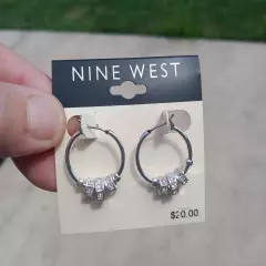 Nine West Hoop Earrings With Mini Hoop Circles Cubic Zirconia NEW 