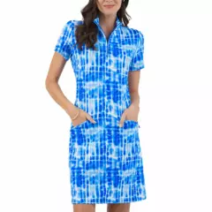 NWT Ladies IBKUL RUE Royal Blue Short Sleeve Mock Golf Dress - M & L