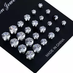 Wholesale A Set Of 12 Pairs Clear Crystal Ear Studs Earrings Shinny UK