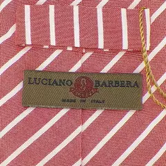 LUCIANO BARBERA Mens Red White STRIPED Self-tipped Cotton Tie Italy NWT