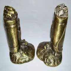 Vintage Pair of Solid Bronzed/Gold Metal GOLF BAG+CLUBS BOOKENDS