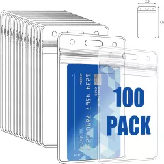 100 Pieces Badge ID Card Name Holder Clear Plastic Vertical Name Tag Badge ID Ca