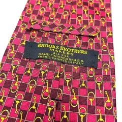 Brooks Brothers Makers Silk Tie Red Gold Horse bit Straps Men Necktie