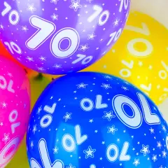 70th Birthday Balloons - 10 Balloons Age 70 Children's Party Decorations