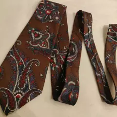 Christian Dior Monsieur Mens 100% Silk Neck Tie Brown Blue Paisley Italian Silk