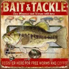 Bait & Tackle Fishing Shop Hunting Outdoors Tin Metal Sign, 16" W x 12.5" H