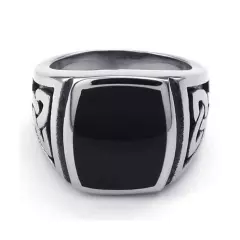 Black Enamel Vintage Celtic Knot Signet Ring Stainless Steel Men's Biker Ring