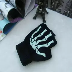 Gothic Knitted Black with White Skeleton Bones Fingerless Gloves... Punk U5U6