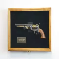 Gun Display Case 2 Guns Oak Blue Solid Wood Handgun Pistol Revolver Lock Frame 