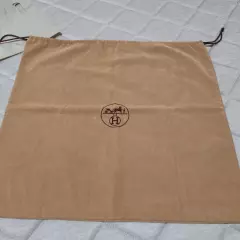 Hermes Dust Bag Brown Beige Velours Women String Logo Auth France