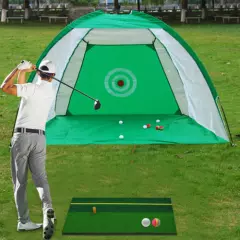 10ft Outdoor Golf Practice Cage Driving Training Net with Carry Bag+3 Balls+Mat