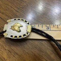 Bolo Tie Silver And Gold Tone Horse Head Horse Lucky Western Wear Cowboy Event 