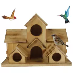 Bird House with 6 Holes Handmade Wooden Birdhouse Hanging Bird Nesting Box._