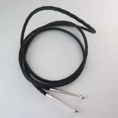 High Quality Braided Black Leather Bolo Tie Cord & Sterling Silver Tips