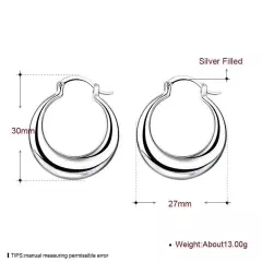 925 Sterling Silver Filled Oval Moon Shaped Ladies Fashion Hoops women's New