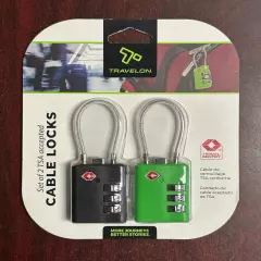 (2-Pack) TRAVELON® TSA-Accepted Luggage 3-DIAL Zinc Alloy COMBINATION CABLE LOCK