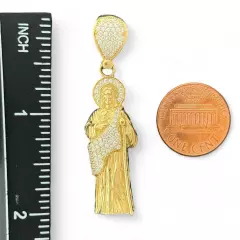 14KT Yellow Gold 3D Saint Jude Pendant with CZ Stones - 7.63g