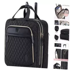  17.3 Inch Rolling Laptop Bag Women Men,Rolling Briefcase for Quilted Black