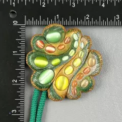 Bolo Tie Multi Colored Cats Eye Pottery Setting Green Rope Gold Tips Unisex West