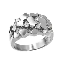 Mens Sterling Silver CZ Nugget Ring