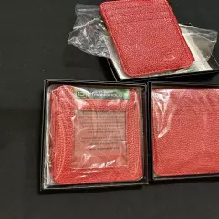 Lot Of 4 Unisex RFID Identity Stronghold Secure Wallet Red Leather