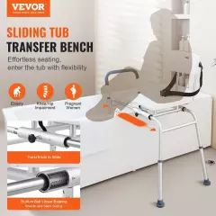 VEVOR Sliding Tub Transfer Bench Shower Chair & Cut-Out Seat Reversible Backres