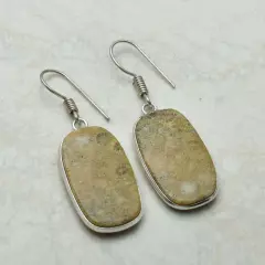 Fossil Coral Gemstone Handmade Drop Dangle Earrings Jewelry 1.6" AE-60264