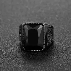 Stainless Steel Men's Ring Gemstone Hip Hop Style Black Jewelry Gift