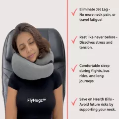 New! FLYHUGZ Neck Pillow Travel Pillow Gray Memory Foam Travel Case