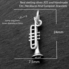 Trumpet Pendant Charm 925 Sterling Silver Musical Instrument Wind Music Player