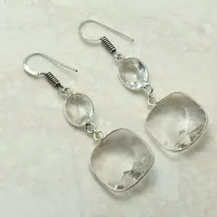 White Topaz Gemstone Handmade Drop Dangle Earrings Jewelry 2" AE-56638