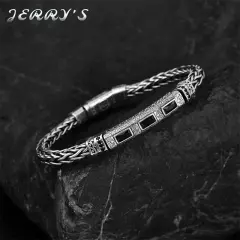 5.5MM Real 925 Sterling Silver Foxtail Chain Bracelet Mens Vintage CZ Jewelry