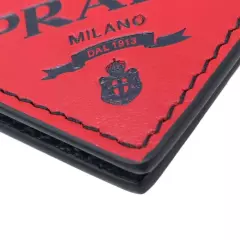 Prada Embossed Logo Leather Card Case Card Holder Navy Blue