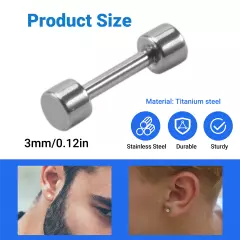 1 Pair of Men's Barbell Titanium steel Ear Studs Earrings 3mm Silver S3N45549