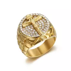 Hip Hop Stainless Steel Jesus Cross Casting Ring 18k Real Gold Plated Jewelry