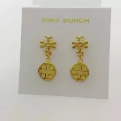 Tory Burch Gold Logo Disc small Drop Earrings