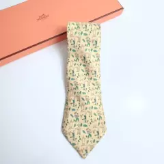 HERMES HALLOWEEN HARVEST FESTIVAL TIE YELLOW Rare used