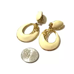 Vintage EDGAR BEREBI Cream Enamel & Gold Tone Earrings Clip On 1980s 2 1/8"