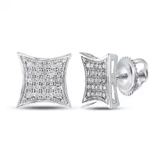 Sterling Silver Womens Diamond Square Kite Cluster Earrings 1/6 Cttw