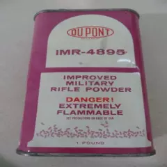 DU PONT IMR 4895 IMPROVED MILITARY RIFLE POWDER DANGER EMPTY TIN CONTAINER