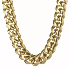 Men's Miami Cuban Link Chain Bracelet Solid 14K Gold Plated Stainless Steel