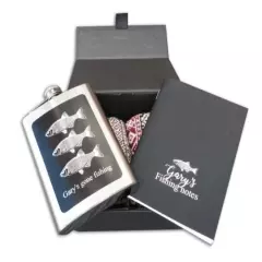 Personalised Fishing gift box socks, notebook, hip flask fisherman christmas box