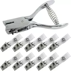 Slot Punch & 10 Pcs Metal Badge Clips with PVC Straps, SENHAI Badge Hole Punch P