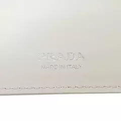 Prada Metal Logo Leather Pass Case and Card Case w/ Chain White