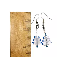 Christmas Holiday Tree Dangle Earrings Blue Clear Holiday Jewelry Gift 