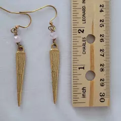 Gold Tone Spike Stiletto Fashion Jewelry Earrings Pink Bead Fish Hook Backs