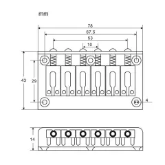 Chrome Fixed 6 Saddle Hardtail Bridge For Most 6-String Electric Guitar Replace
