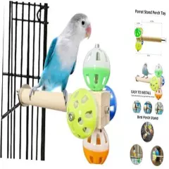  Bird Perch Stand Toy with Rotating Balls, Parakeet Perch Toy Bird cage 